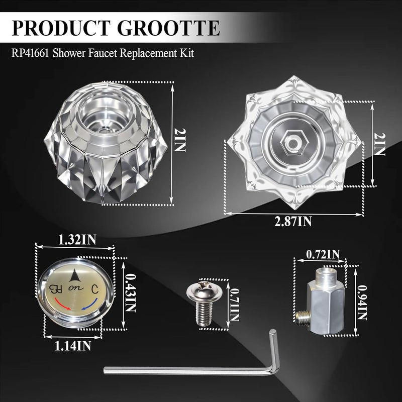 Javiix RP41661 Shower Faucet Replacement Kit for Delta and Peerless Single Handle Faucets with Button,One-Handle Tub/Shower Control with Clear Acrylic Handle Insert - Image 2